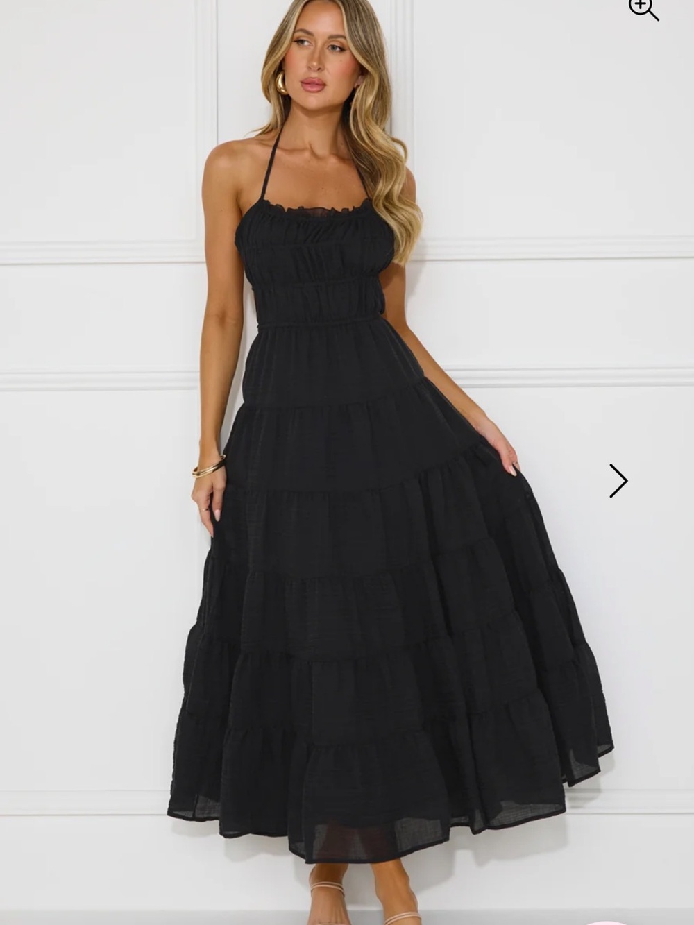 Women's Black Tiered Maxi Dress with Adjustable Straps